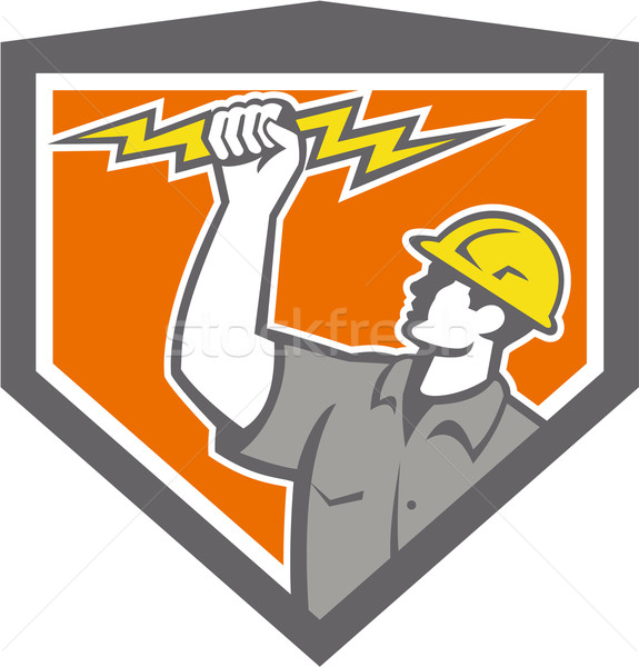 Electrician Wield Lightning Bolt Side Crest Stock photo © patrimonio