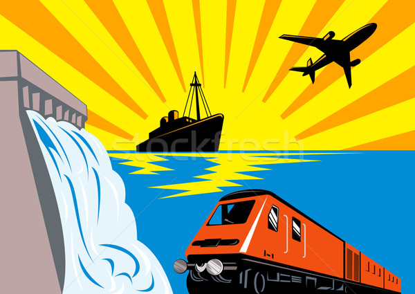Diesel Zug Lokomotive Retro Illustration Flugzeug Stock foto © patrimonio