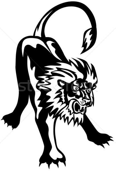 獅子 大貓 復古 插圖 準備 攻擊 商業照片 © patrimonio