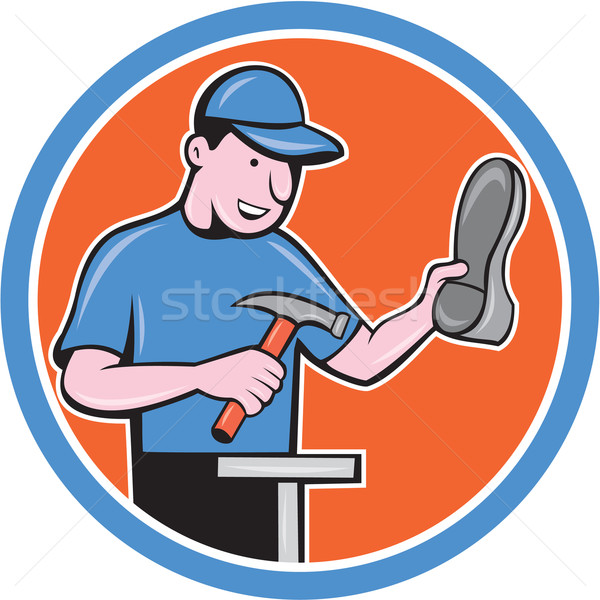 Shoemaker With Hammer Shoe Cartoon Stock photo © patrimonio