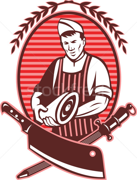 Butcher holding meat knife sharpening tool Stock photo © patrimonio
