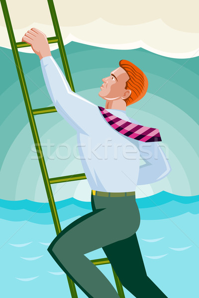 Stockfoto: Zakenman · officier · werknemer · klimmen · ladder · illustratie