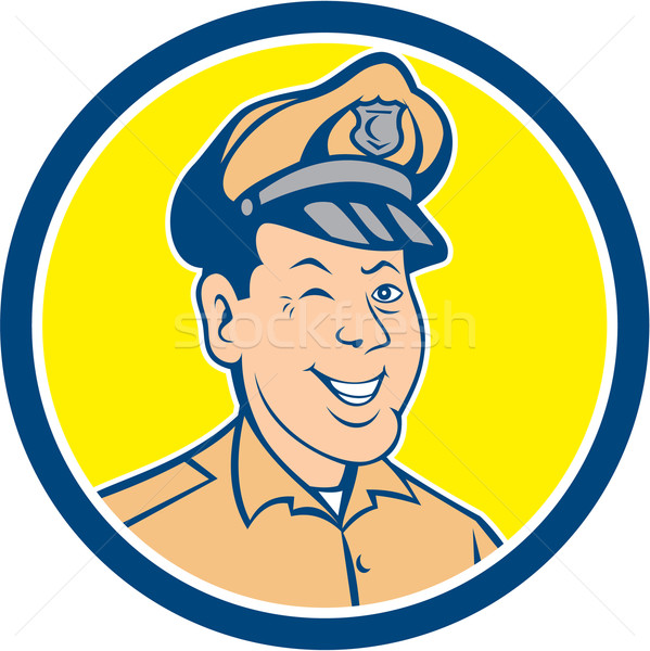 Policeman Winking Smiling Circle Cartoon Stock photo © patrimonio