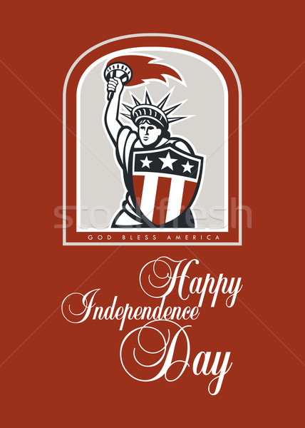 Independence Day Greeting Card-Statue of Liberty With Flaming Torch Shield Stock photo © patrimonio