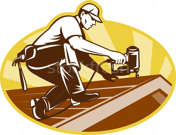 Dekarz pracownika pracy dachu ilustracja paznokci Zdjęcia stock © patrimonio