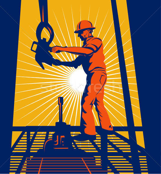 Trabajador torre de perforación petrolera así ilustración trabajo estilo retro Foto stock © patrimonio