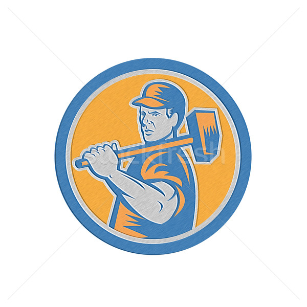 Metallic Union Worker Holding Sledgehammer Circle Retro Stock photo © patrimonio
