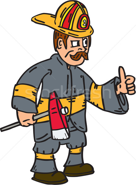 Fireman Firefighter Axe Thumbs Up Cartoon Stock photo © patrimonio