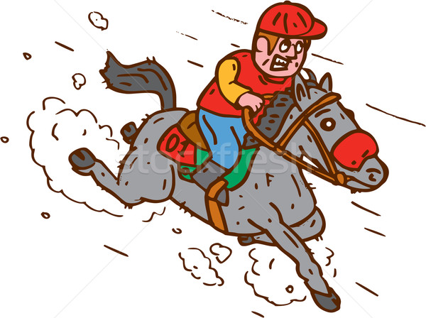 Foto stock: Jockey · carreras · de · caballos · Cartoon · ilustración · caballo · carreras