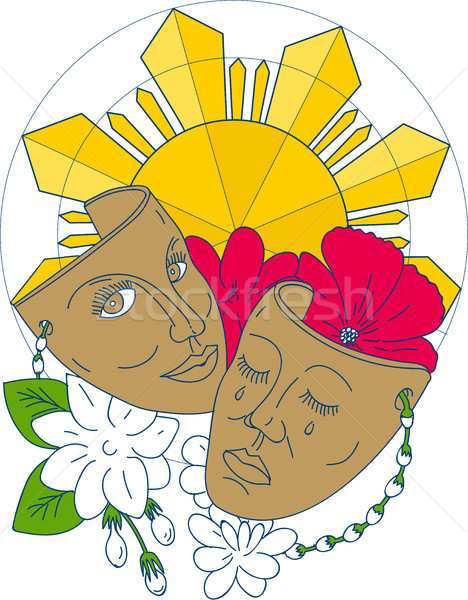 драмы маске солнце гибискуса цветок линия Сток-фото © patrimonio
