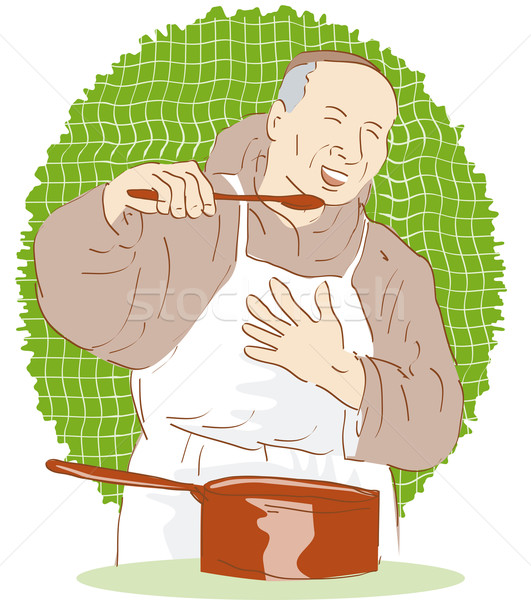 Calugar bucătar-şef găti degustare alimente ilustrare Imagine de stoc © patrimonio