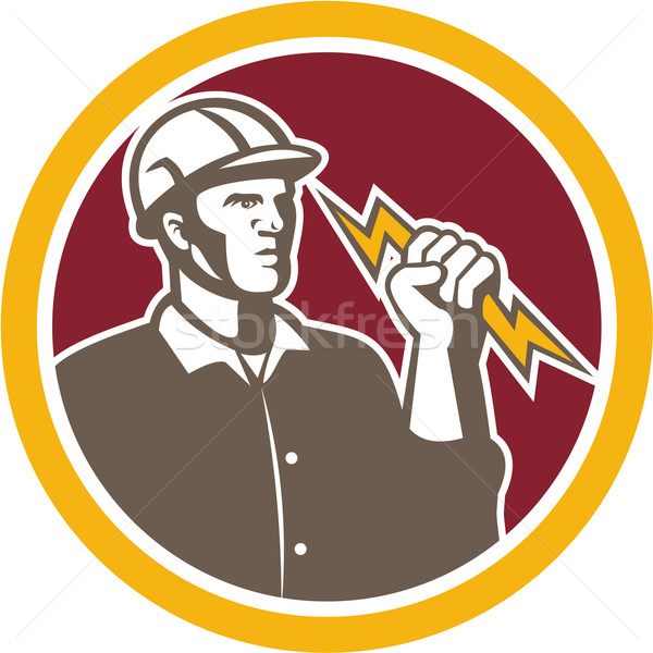 Electrician Wielding Lightning Bolt Circle Retro Stock photo © patrimonio