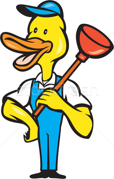 Duck Plumber Plunger Standing Cartoon Stock photo © patrimonio