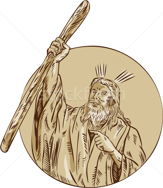 Moses Raising Staff Circle Etching Stock photo © patrimonio