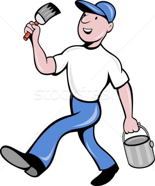 House painter with paintbrush and paint can walking Stock photo © patrimonio
