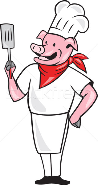 Schwein Küchenchef Koch halten Spachtel Karikatur Stock foto © patrimonio