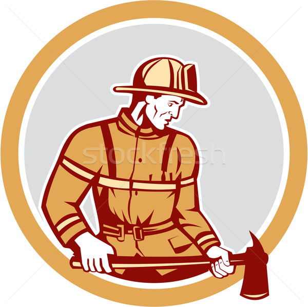 Fireman Firefighter Holding Fire Axe Circle Stock photo © patrimonio