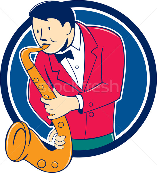 Musiker spielen Saxophon Kreis Karikatur Illustration Stock foto © patrimonio