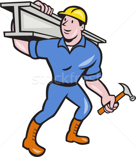 Construction Steel Worker Carry I-Beam Cartoon Stock photo © patrimonio