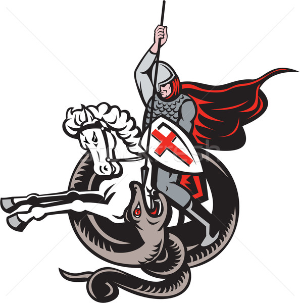 English Knight Fighting Dragon England Flag Shield Retro Stock photo © patrimonio