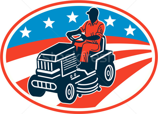 American Gardener Mowing Lawn Mower Retro Stock photo © patrimonio