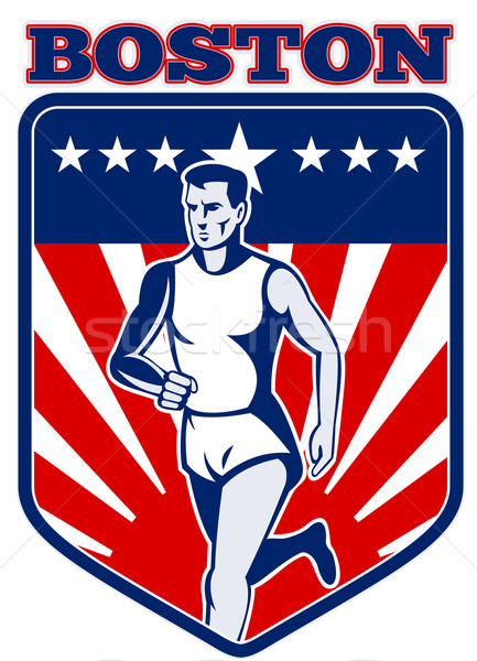 Maratón corredor escudo ilustración estilo retro estrellas Foto stock © patrimonio
