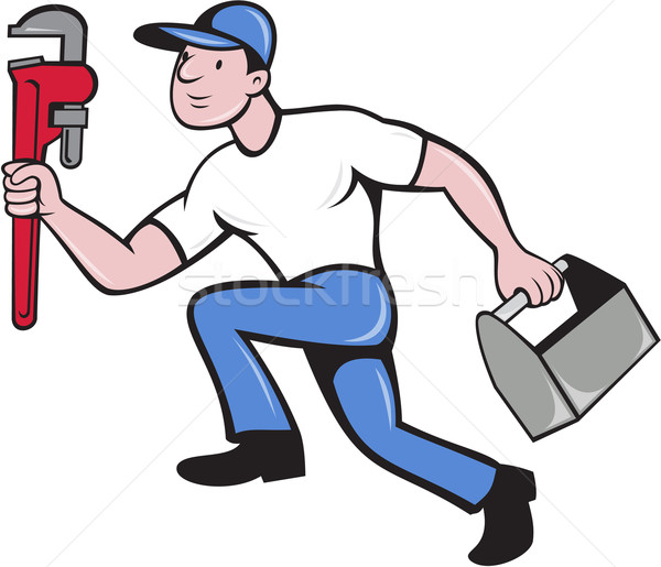 Klempner läuft Werkzeugkasten verstellbarer Schraubenschlüssel isoliert Illustration Stock foto © patrimonio
