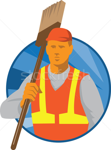 Janitor Cleaner Sweeper with Broom Retro Stock photo © patrimonio