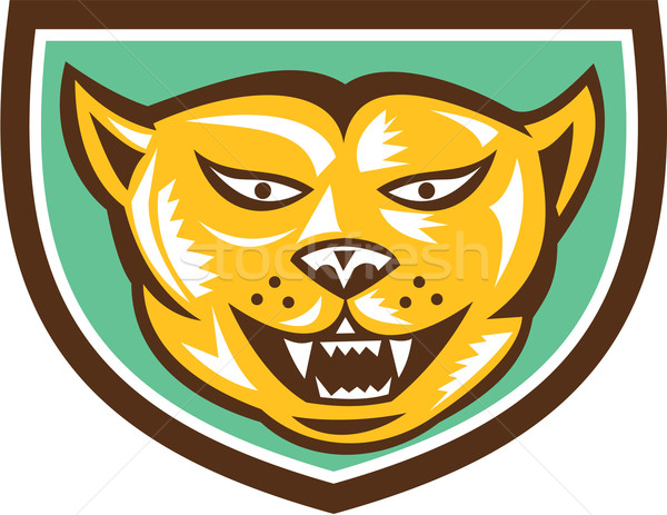Puma Mountain Lion Head Shield Woodcut Stock photo © patrimonio