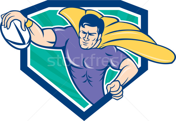 Superhero Rugby Player Scoring Try Crest Stock photo © patrimonio