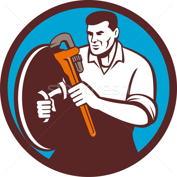 Plumber Brandishing Wrench Circle Retro Stock photo © patrimonio