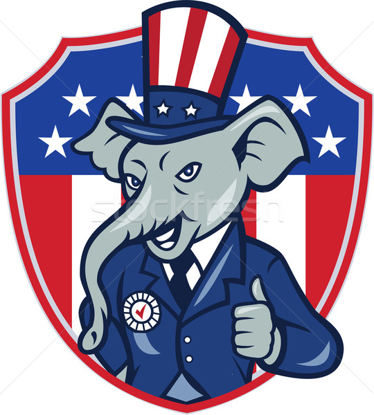 Republican Elephant Mascot Thumbs Up USA Flag Cartoon Stock photo © patrimonio