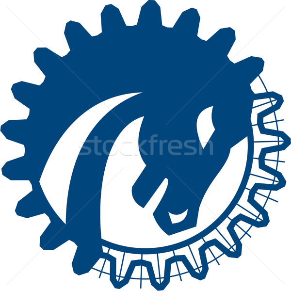 War Horse Head Gear Blue Print Retro Stock photo © patrimonio