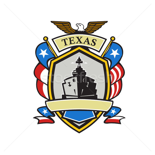 [[stock_photo]]: Texas · navire · de · guerre · emblème · rétro · style · rétro · illustration