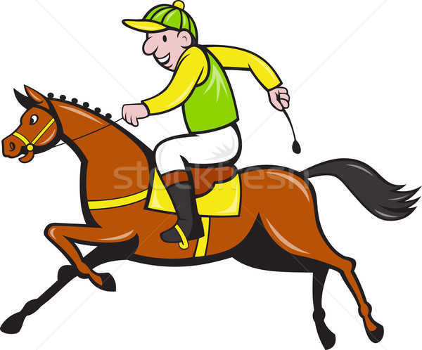 [[stock_photo]]: Cartoon · jockey · courses · de · chevaux · côté · illustration · cheval