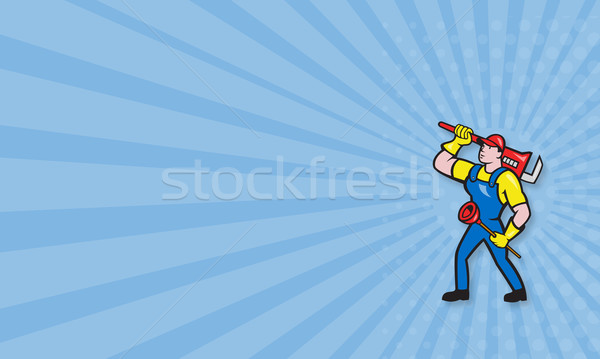 Plumber Carrying Wrench Plunger Cartoon Stock photo © patrimonio