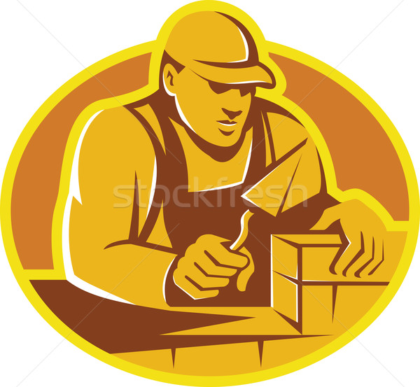 Zdjęcia stock: Mason · cegły · warstwa · pracownik · budowlany · ilustracja