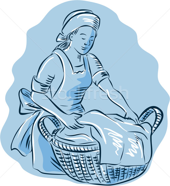 Laundry Maid Basket Vintage Etching Stock photo © patrimonio