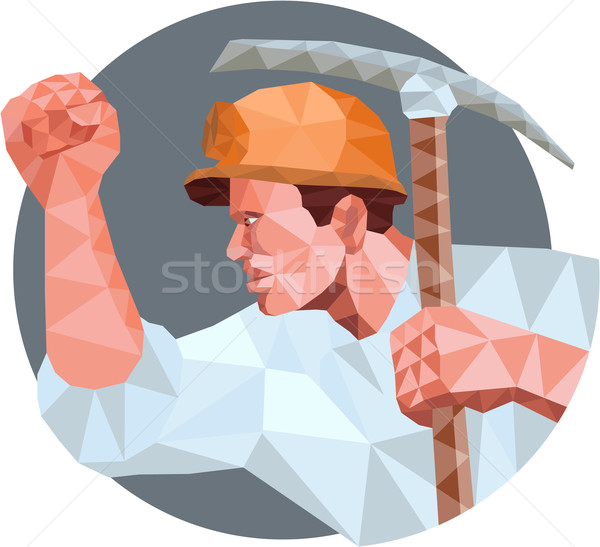 Coal Miner Pick Axe Pumping Fist Low Polygon Stock photo © patrimonio