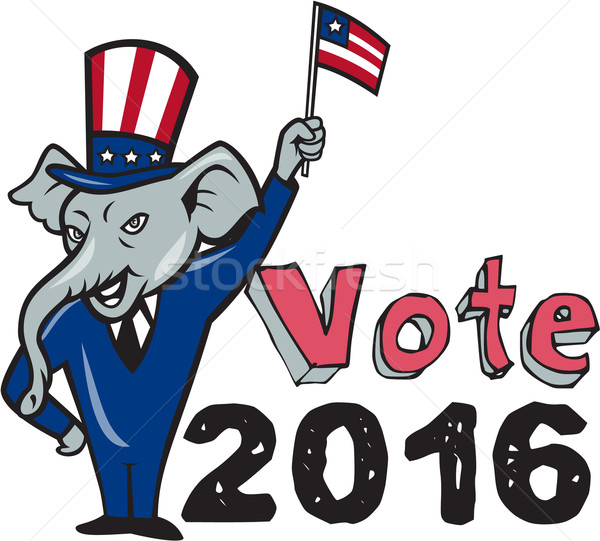 Vote 2016 Republican Mascot Waving Flag Cartoon Stock photo © patrimonio