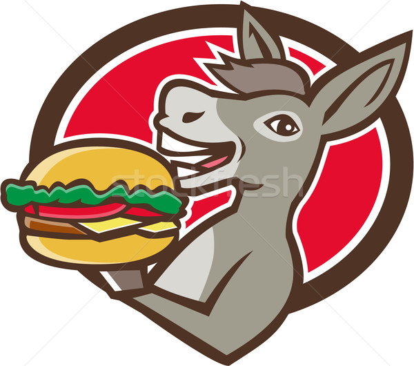 Stockfoto: Ezel · mascotte · hamburger · ovaal · retro