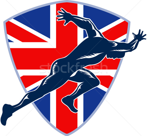 Runner Sprinter Start British Flag Shield Stock photo © patrimonio