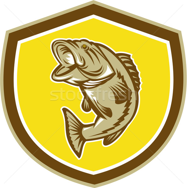 Stock photo: Largemouth Bass Jumping Shield Retro