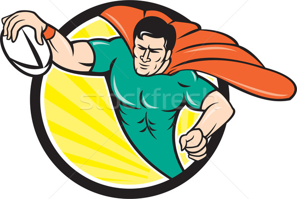 Superhero Rugby Player Scoring Try Circle Stock photo © patrimonio