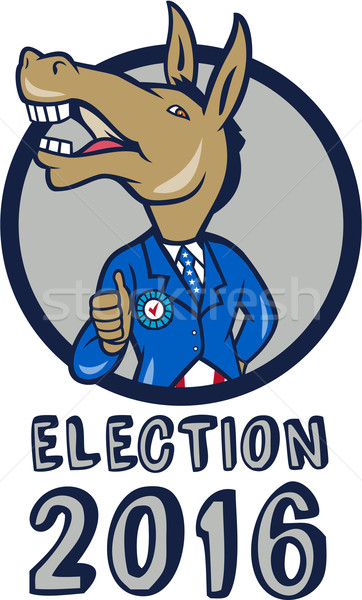 Election 2016 Democrat Donkey Mascot Circle Cartoon Stock photo © patrimonio