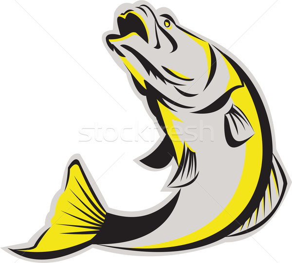 Barramundi Fish Jumping Up Isolated Retro Stock photo © patrimonio