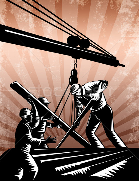 Construction Team Workers Woodcut Retro Poster  Stock photo © patrimonio