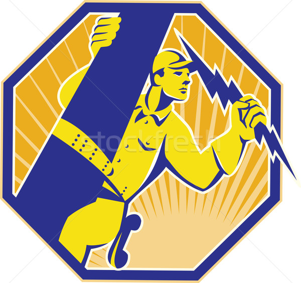 Telephone Lineman Electrician Repairman Retro Stock photo © patrimonio