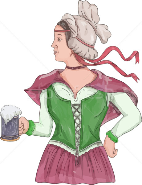 German Barmaid Serving Beer Watercolor Stock photo © patrimonio