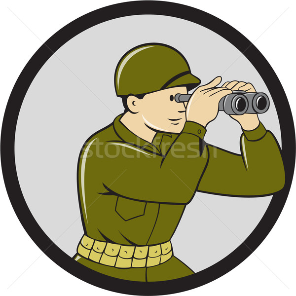 World War Two American Soldier Binoculars Circle Cartoon Stock photo © patrimonio